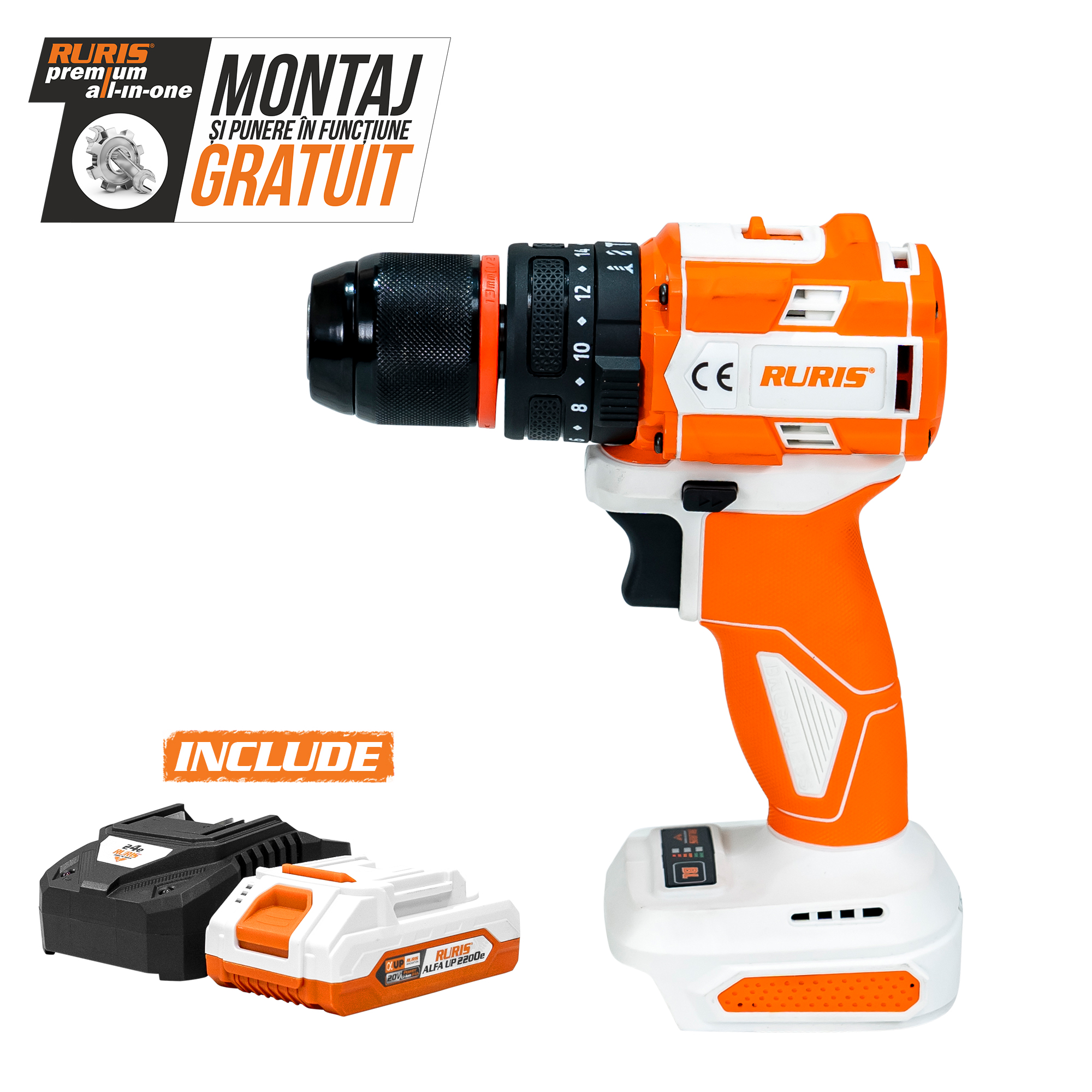 Imagine generala masina de gaurit insurubat cu percutie pe acumulator RURIS RMX1360 Power Alfa UP